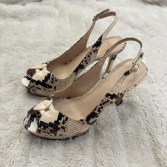 Nine West Black and Cream Snakeskin Peep toe High Heels Size 7 - Picture 4 of 15